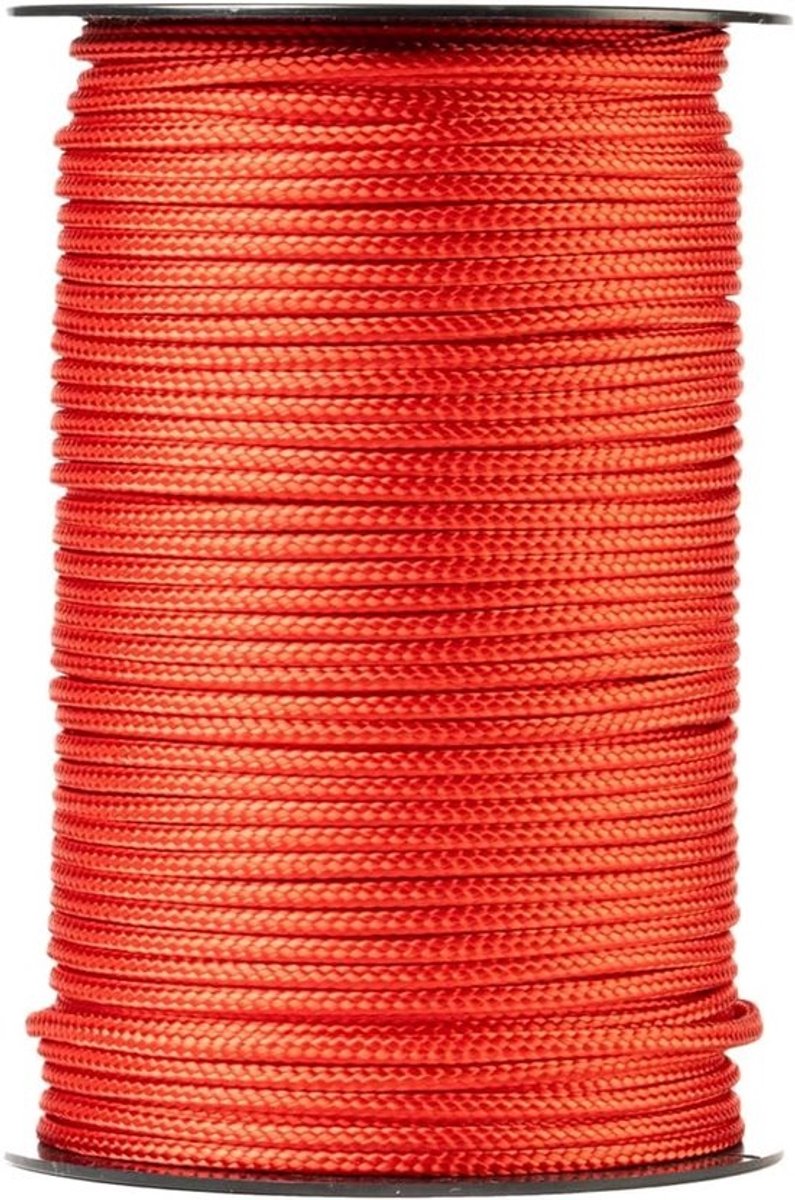 Polyester touw - Gevlochten koord - Veelzijdig gebruik - Weerbestendig sterk - 3mm 100M - Rood