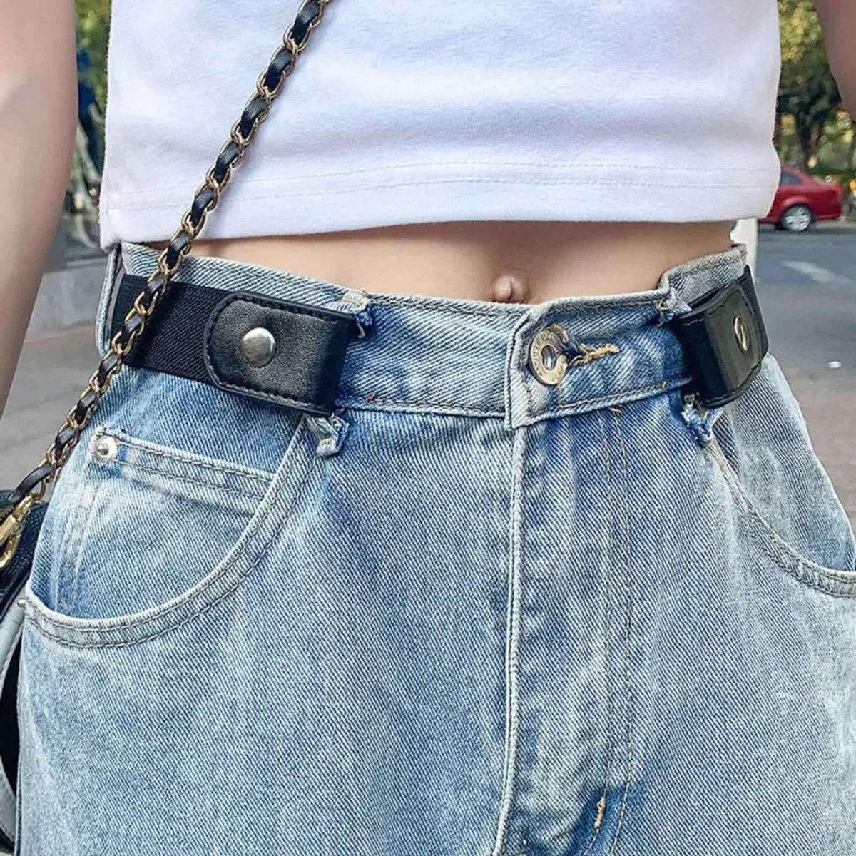 Unisex tweedelige riem zonder gesp, duurzaam, onzichtbaar, verstelbaar, elastisch, unisex riem zonder gesp.
