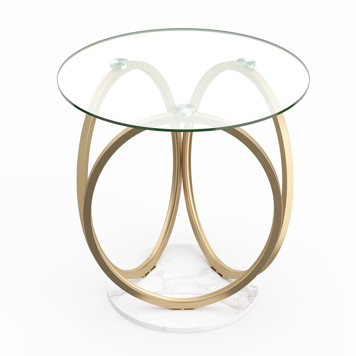 SureDeal® - Salontafel - Ronde glazen tafel - Moderne - Geometrisch goudkleurig metalen - Opvallende ronde - 60x60x61,5 cm - Goud