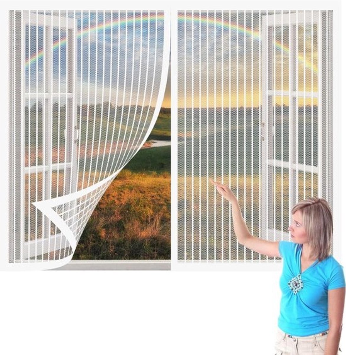 Raamhor met Muggennet - Vliegenscherm Raam - Insecten Buiten Houden - Zonder Boren - 240 x 74 cm - Wit
