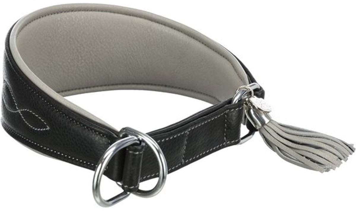Comfortabele leren halsband voor windhonden - maat S-M (33-42 cm) in zwart/grijs