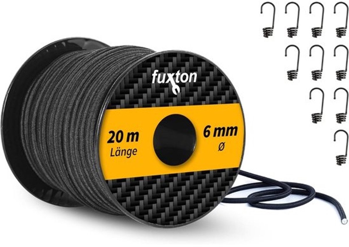 Rubberen Touw 6 mm x 20 m met Spiraalhaken - Bungee Koord voor Marine gebruik