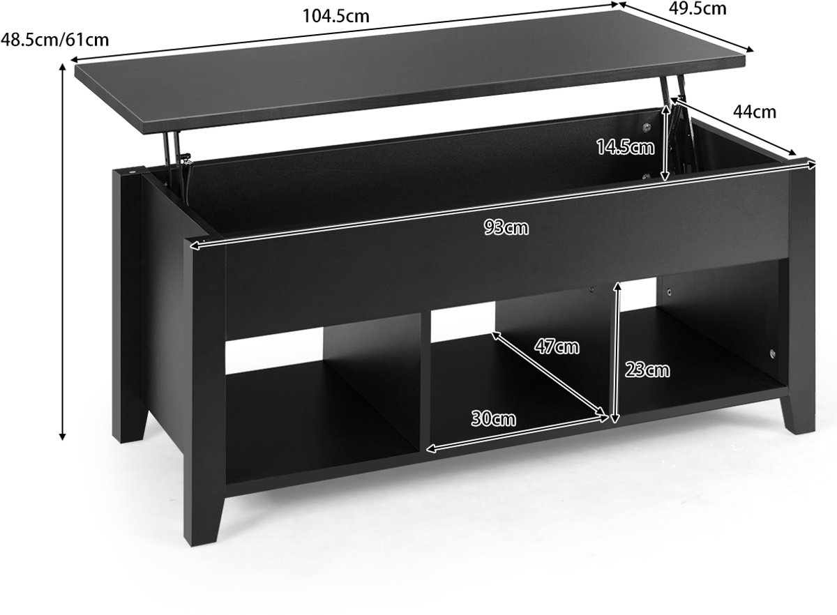 SureDeal® - Salontafel - Multifunctionele Cocktailtafel - Hoogte Verstelbare Bovenzijde - Verborgen Opbergruimte - 105x52x49 cm - Donkerbruin