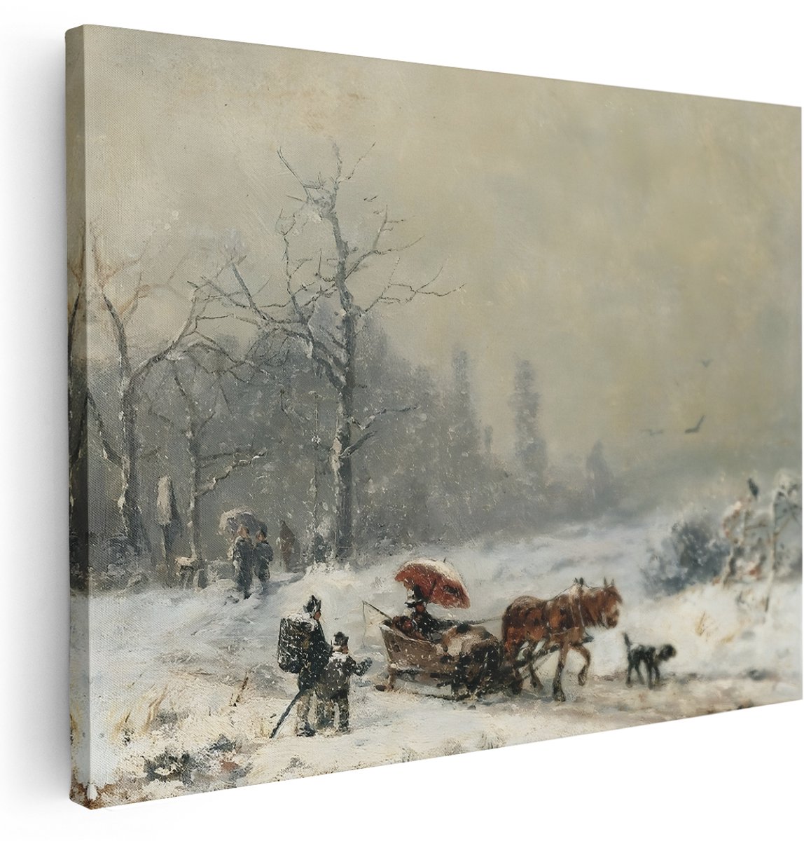 Artaza Canvas Schilderij Paard - 160x120 cm - Groot - Wanddecoratie Besneeuwd Landschap - Muurdecoratie Winter - Schilderijen Op Canvas Natuur
