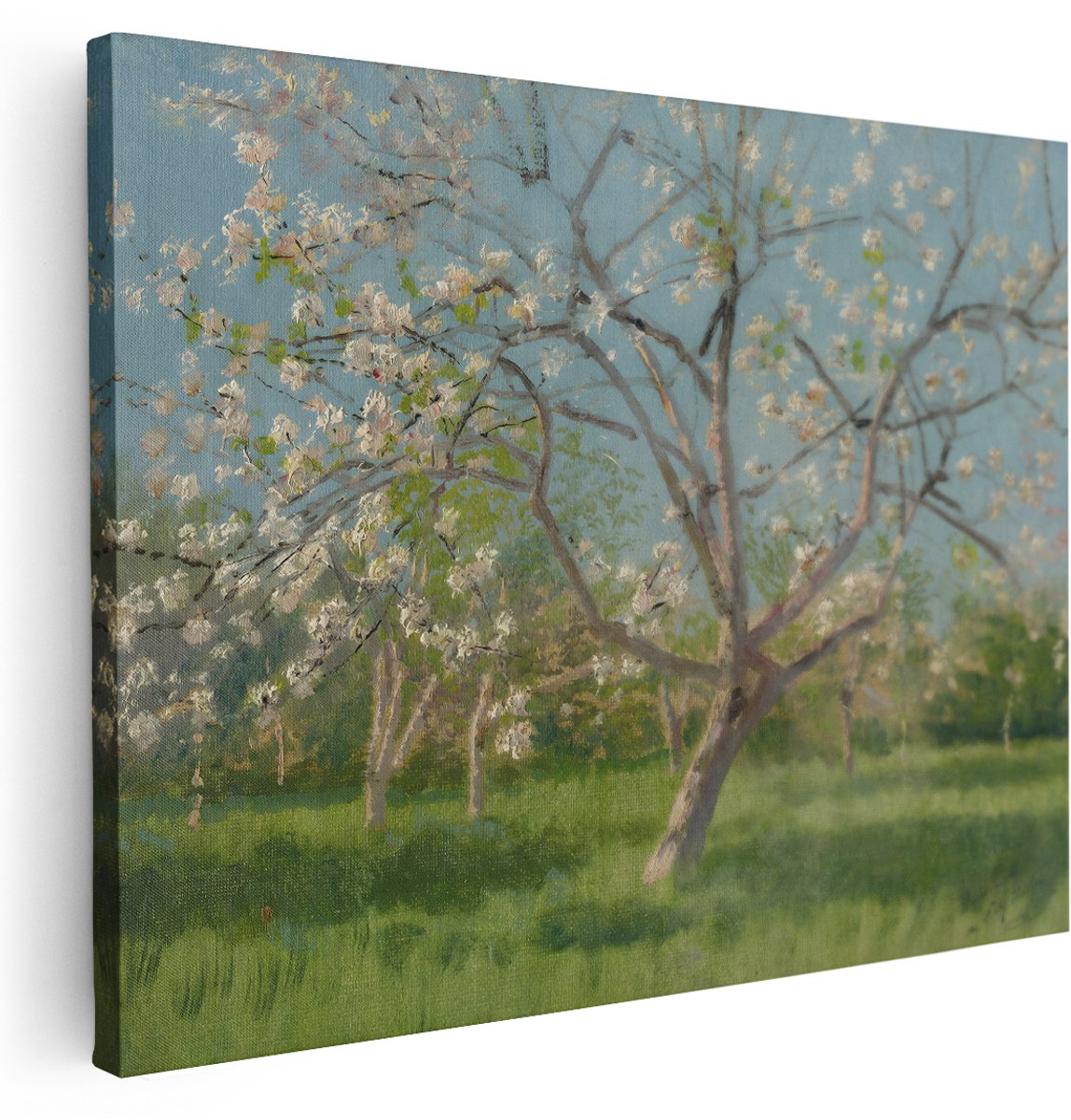 Artaza Canvas Schilderij Bloeiende Appelboom - 160x120 cm - Groot - Wanddecoratie Landschap - Muurdecoratie Natuur - Decoratie Boom - Kamer Accessoires