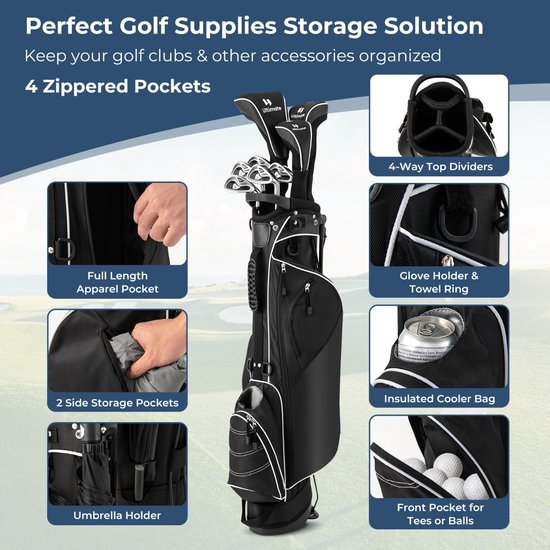 SureDeal® - Golf - Golftas Golfstandtas - Poten Regenhoes - Vaks Verdeling Lichte - Standaard - Dames - Heren - 20,5x14 cm - Zwart van suredeal — afbeelding 4