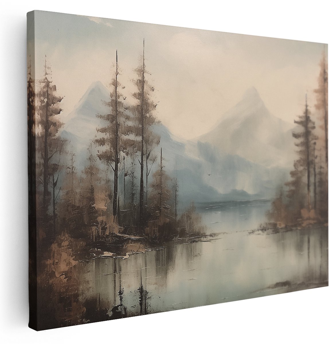 Artaza Canvas Schilderij Bergen Met Meer - 160x120 cm - Groot - Wanddecoratie Natuur - Muurdecoratie Bos Landschap - Schilderijen Op Canvas