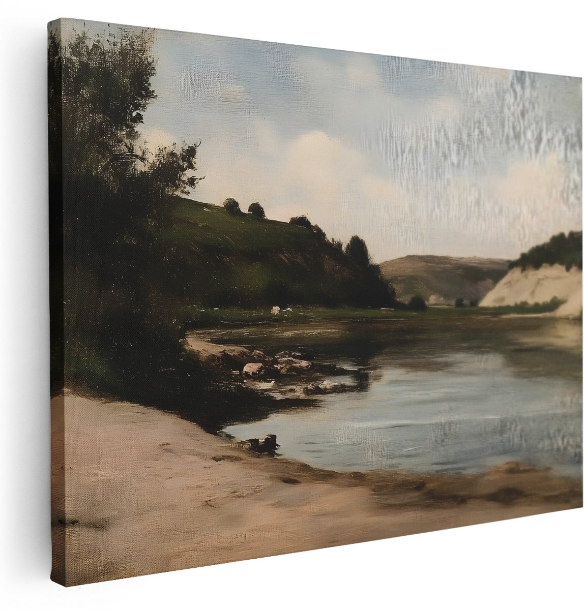 Artaza Canvas Schilderij Natuur - 160x120 cm - Groot - Wanddecoratie Landschap - Muurdecoratie Rivier - Kamer Accessoires Landelijk Woonkamer