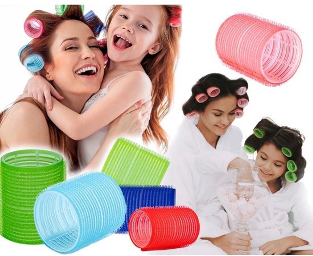Grote zelfklevende haarrollers (Ø 61 mm) voor grote krullen, Set van 12 stuks
