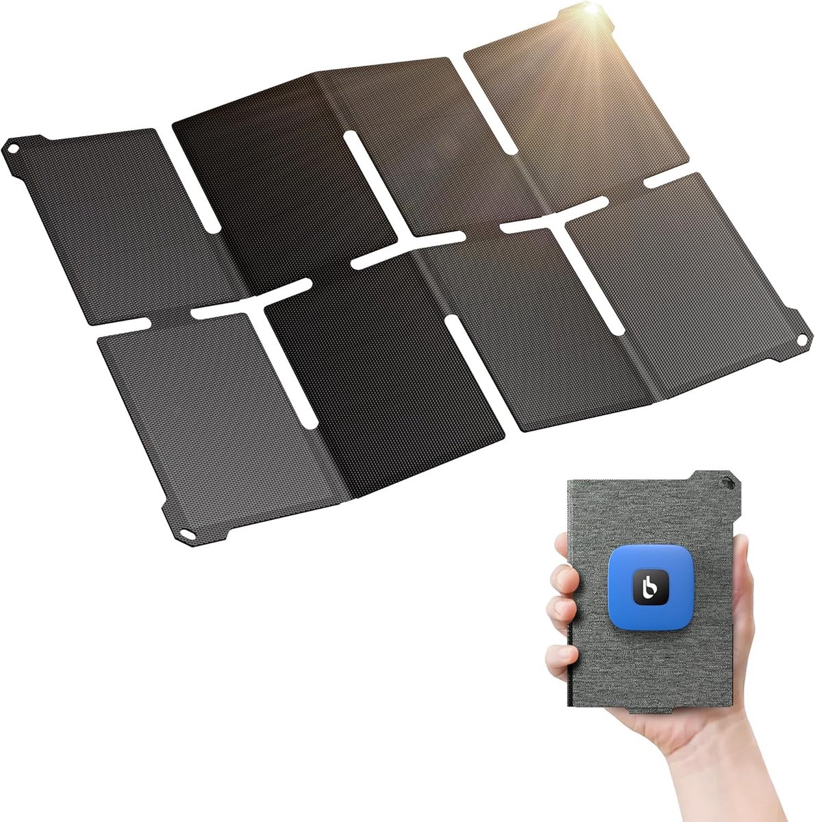 SnelShoppen - BigBlue 25W Mini Portable Solar Charger - Vouwbaar Zonnepaneel met USB-A en USB-C - Compact en Krachtig - IP68 Waterdicht voor Buiten -