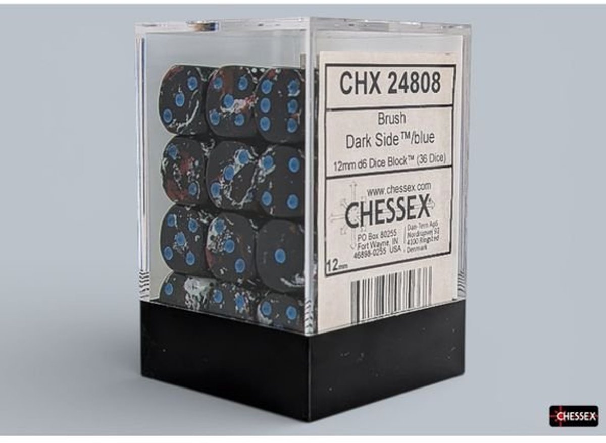 Chessex 36 x D6 Set Brush 12mm - Dark side/Blue