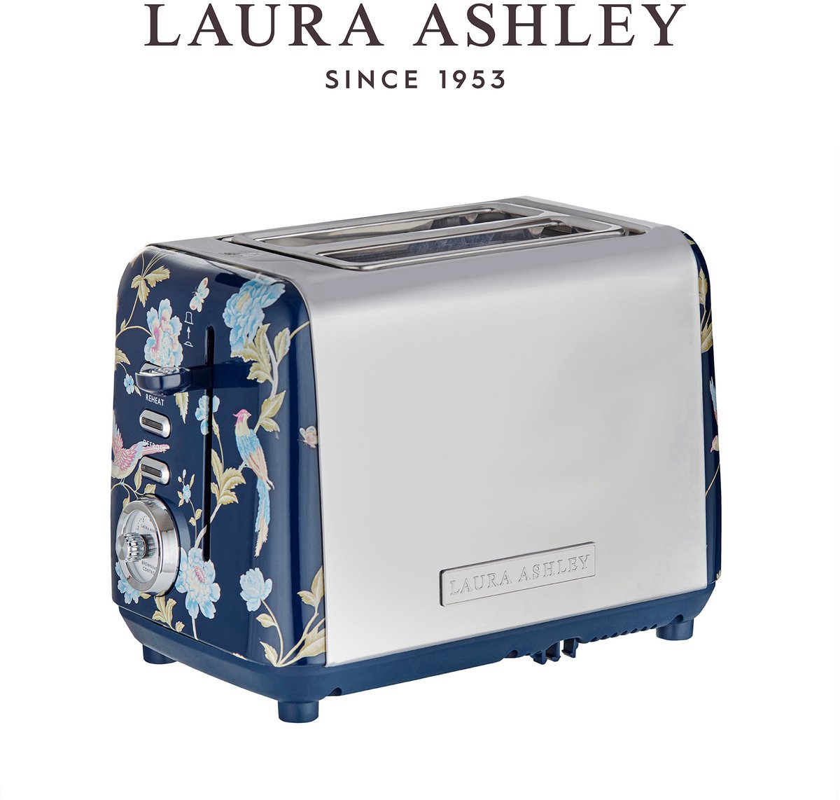 Laura Ashley 2-Scheiben-Toaster – 7 Einstellungen – Krümelschublade – Warmhalterost – Elveden Navy