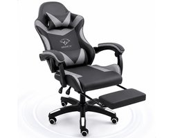 Boncy® Gaming Stoel - Comfortabele Gamestoel met Voetsteun - Game Chair Verstelbaar in Hoogte - 170° Verstelbare Rugleuning - Grijs / Zwart