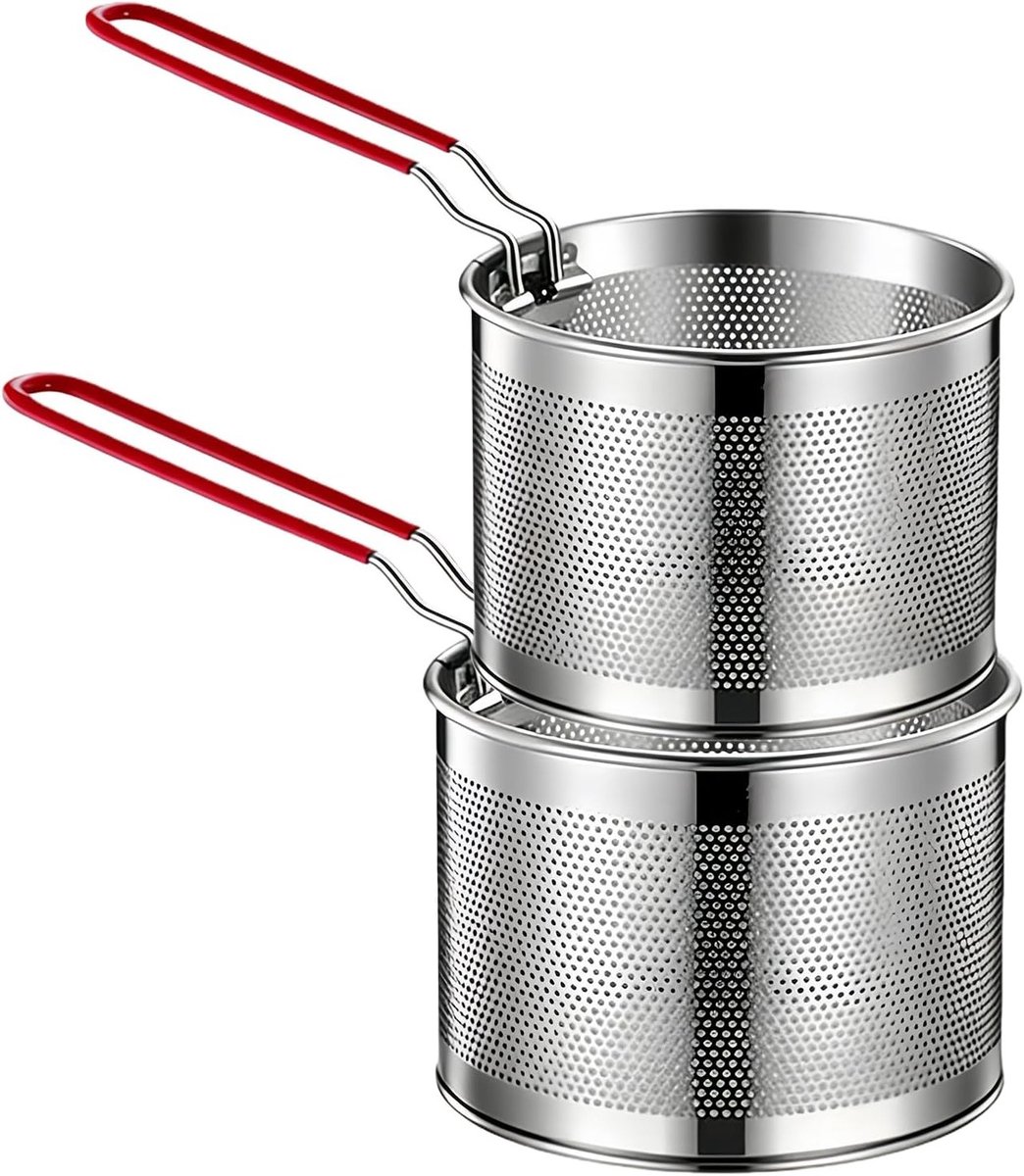 Frituurmanden set van 2 met antislip handvatten voor veilig frituren, koken en stomen (16cm + 18cm)