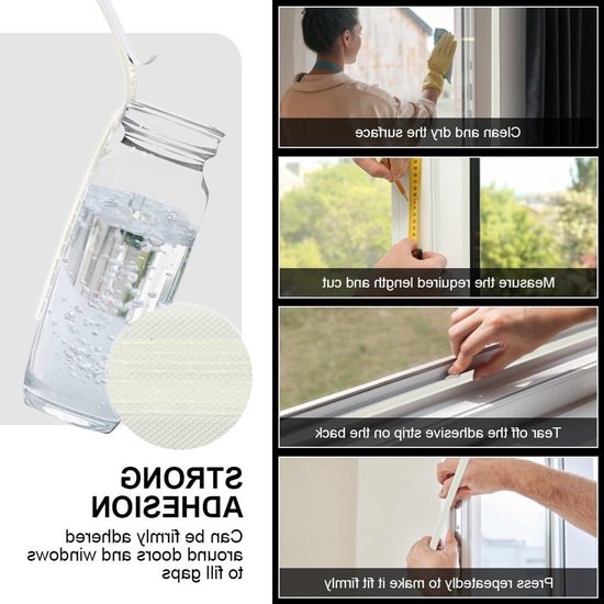 Draaiende Weerstrip voor Vensters en Deuren, Zelfklevende Geluidsisolatie en Waterdichte Foamstrip voor Garages en Schuifdeuren — afbeelding 4