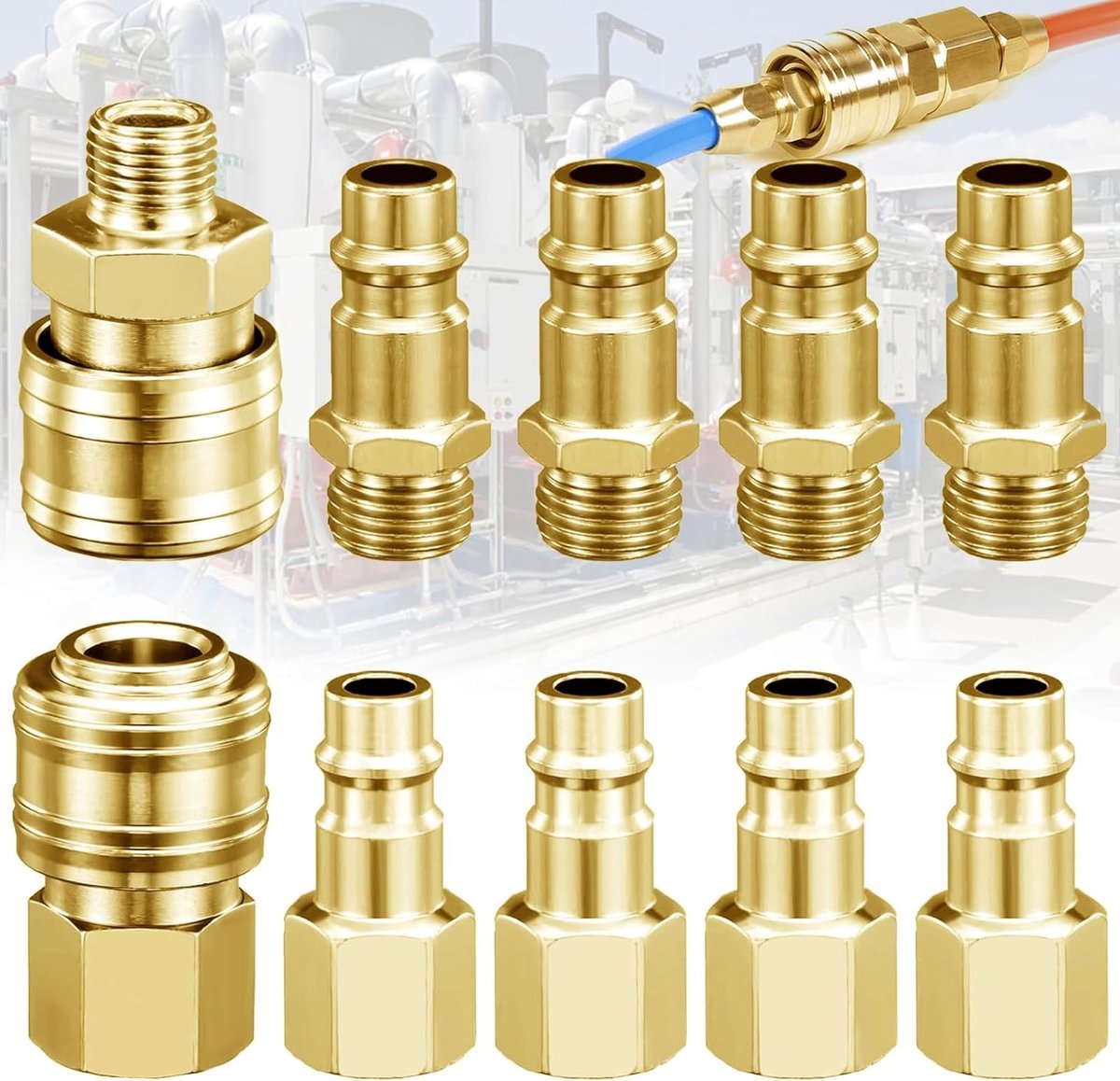 10 Stuks Luchtkoppeling en Stekker Set voor Compressoren, Snelle Aansluitingen, 1/4 Inch BSP Hoses en Slangen