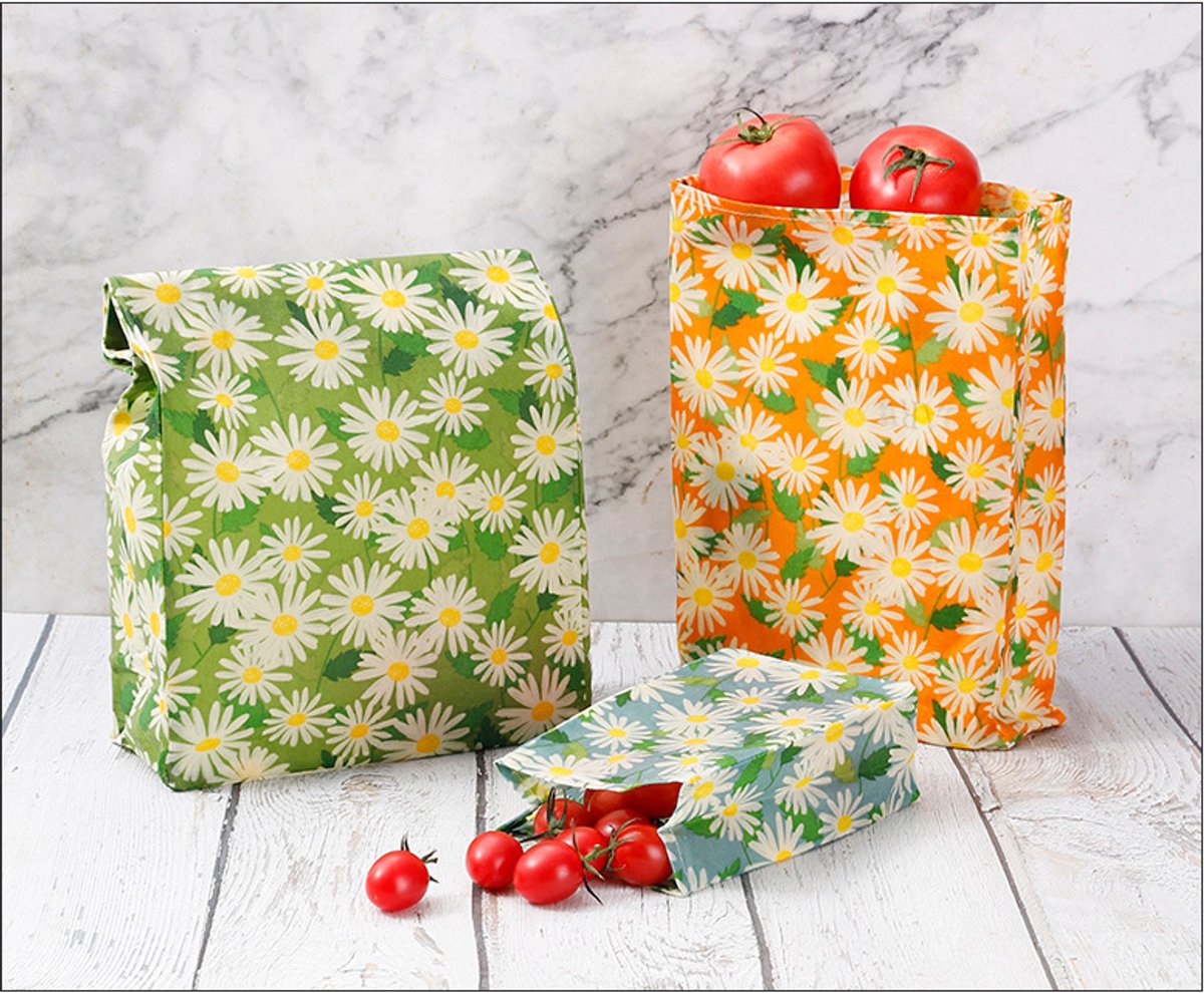 Set Van 3 Staande Bijenwas Zakjes (S M L), Herbruikbaar Katoen Voor Voedsel Bewaren, Praktisch Voor Keuken En Dagelijks Gebruik, Eenvoudig Opbergen En Organiseren, Madelief Design — cadeau in Koken & Dineren - foto 3