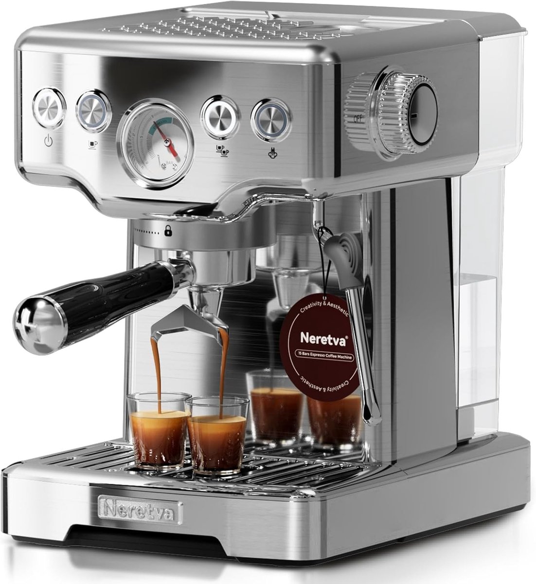 Espressomachine - Roestvrij staal - 15 bar hogedrukpomp - Krachtige melkopschuimer - Voor koffieliefhebbers