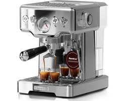 Espressomachine - Roestvrij staal - 15 bar hogedrukpomp - Krachtige melkopschuimer - Voor koffieliefhebbers