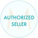 Cirkelvormig logo met tekst 'AUTHORIZED SELLER' in teal.