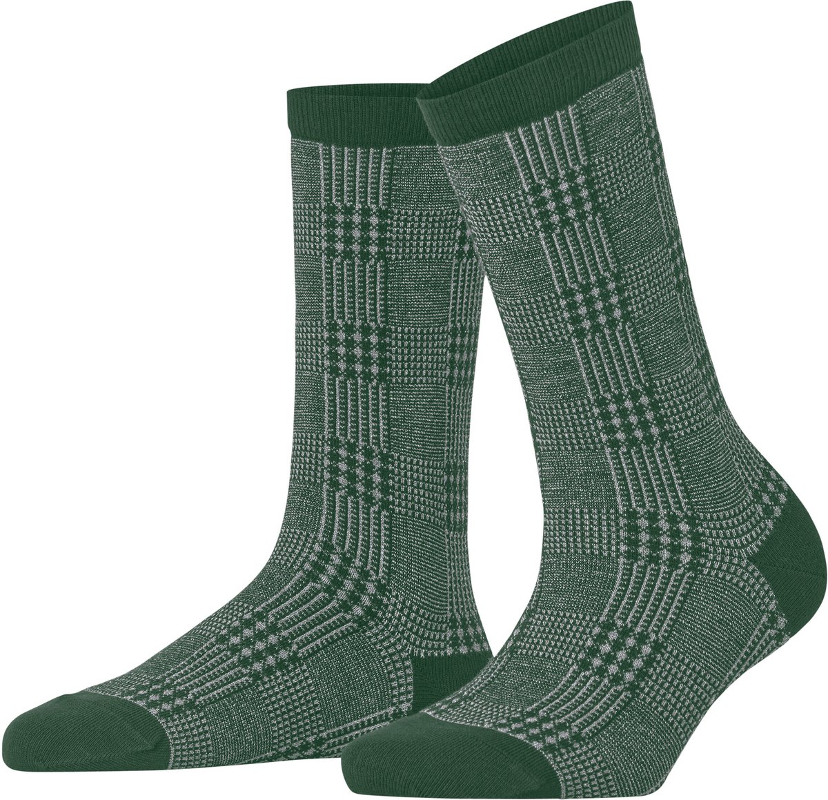 Burlington Glitter Check gedessineerd katoen viscose sokken dames groen - maat 36-41