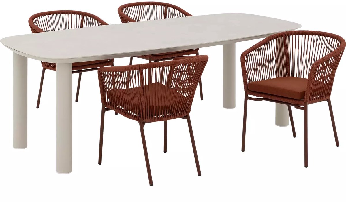 Goossens Tuinset Vernazza Incl. 4 Ravello Stoelen - Keramiek - bruin - 220 x 75 x 100 cm
