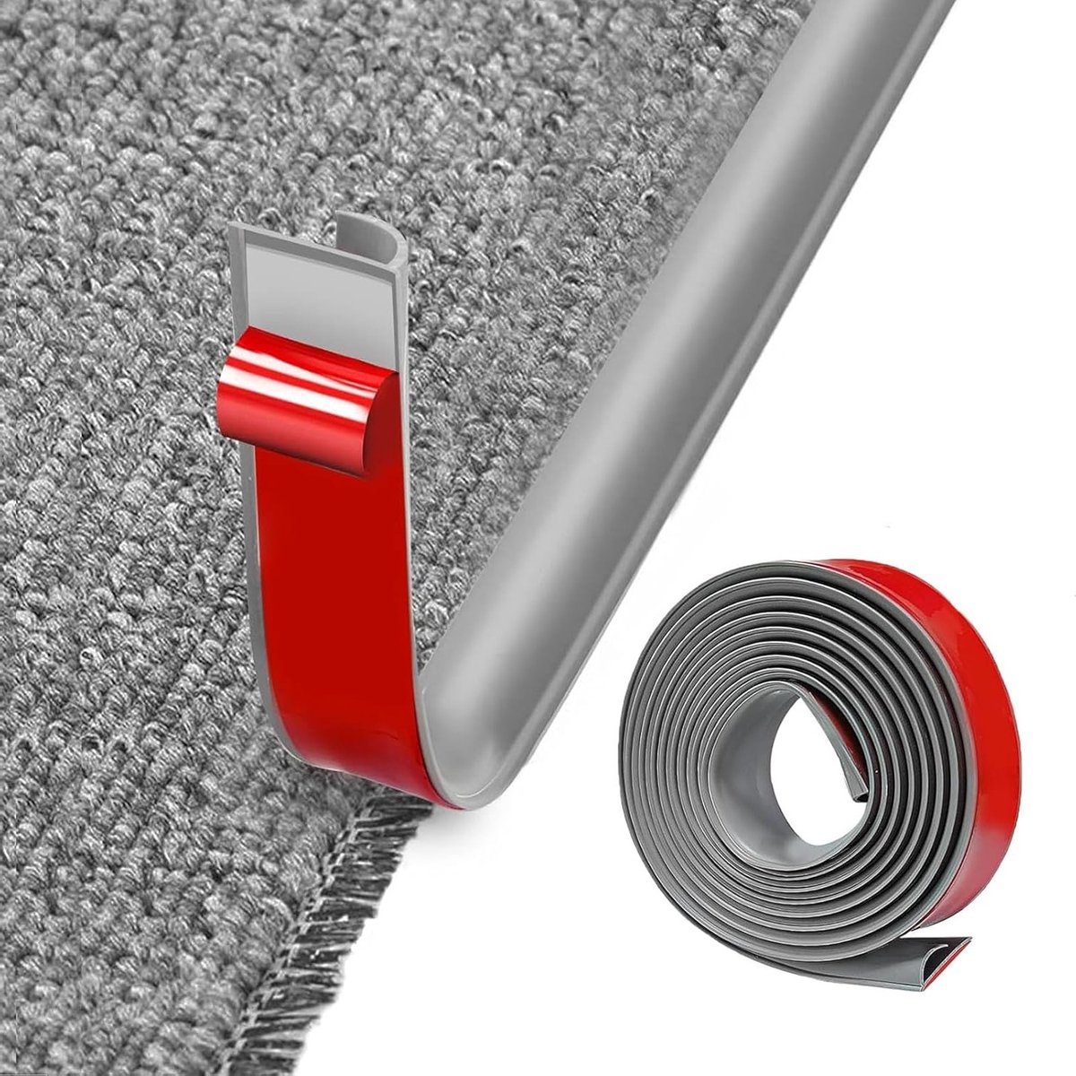Zelfklevende randstrip voor tapijt, 5 m tapijtomtrek tape, PVC overgangsmoulding, eenvoudig te snijden, ideaal voor deurkanten, tapijten en trappen (grijs)
