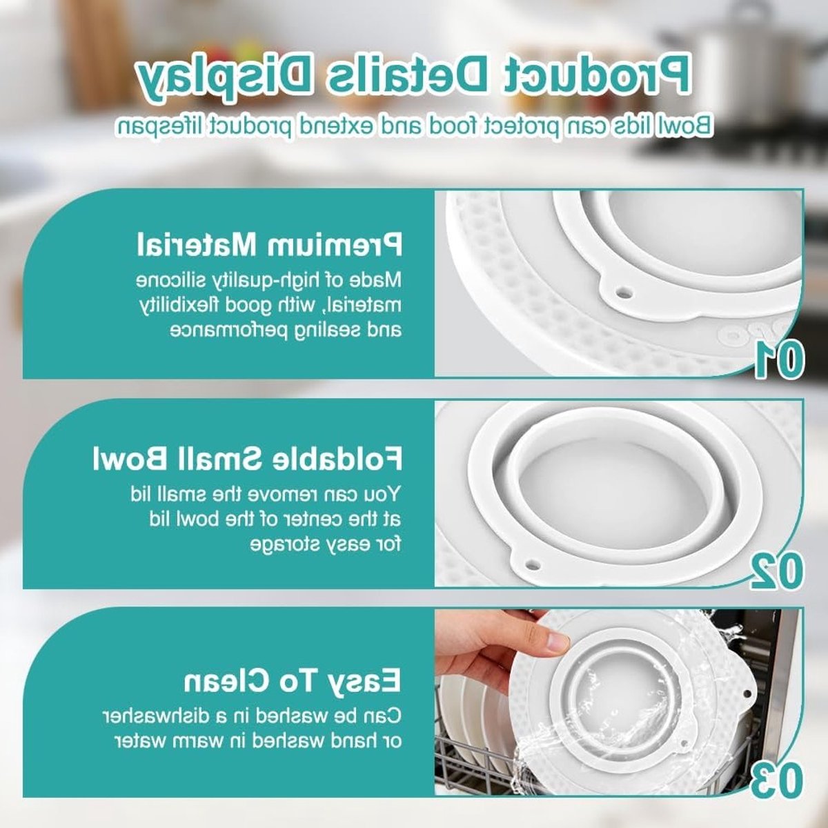Siliconen Deksel voor Mengkom Geschikt voor 4.5-5 Quart Stand Mixer, Luchtdicht en Voedselveilig, Inclusief Opvouwbare Kom (Wit)