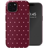 Selencia Hoesje - Geschikt voor Apple iPhone 15 - Backcover - Happy Dots Burgundy