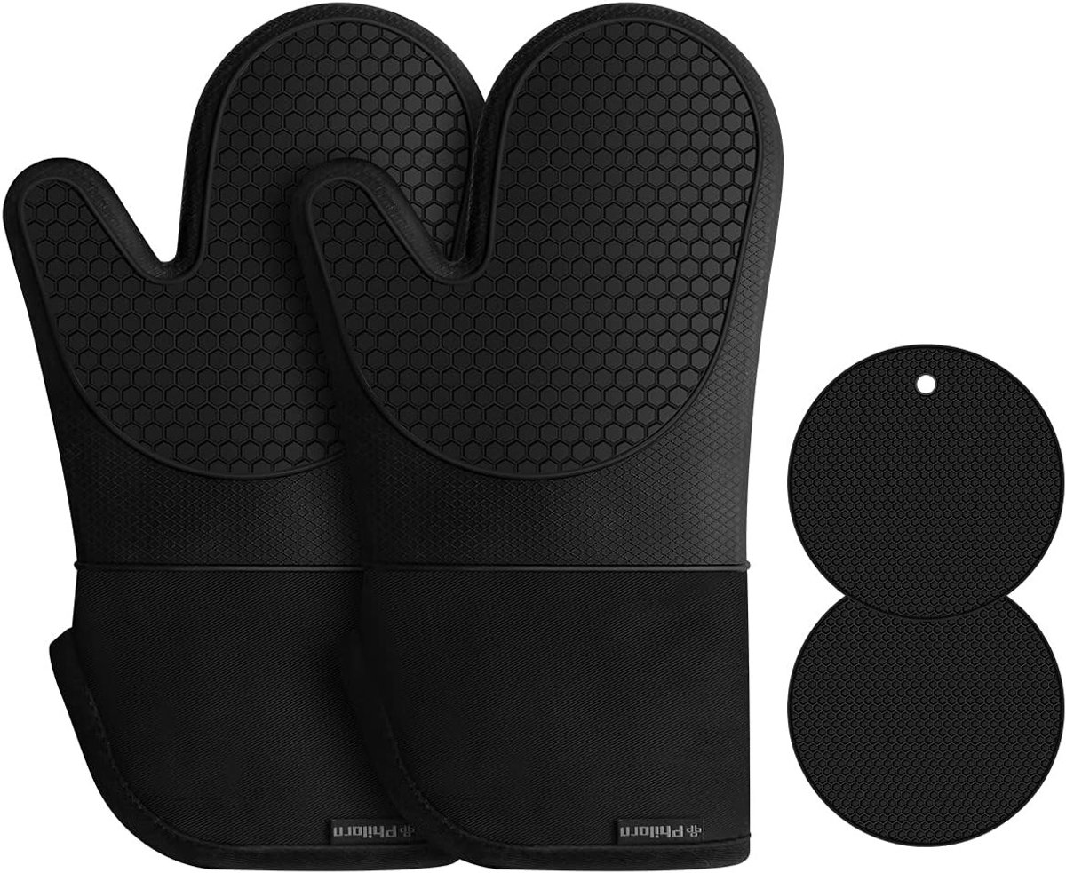 Siliconen Ovenwanten - Zwart - Waterdicht en Hittebestendig - Antislip Grip - Voor Koken en Grillen