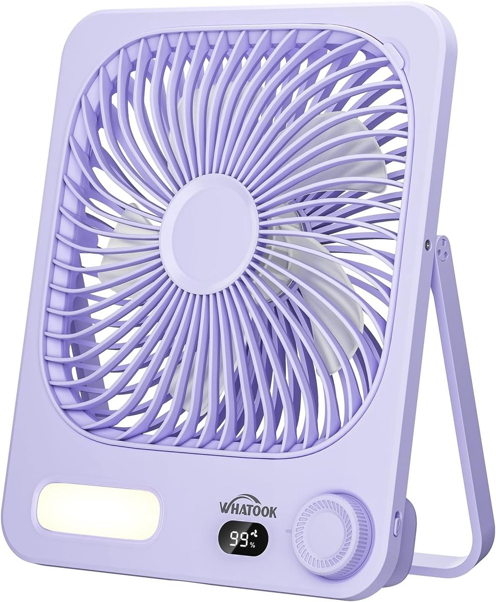 Oplaadbare Tafelventilator - Wit - 10000mAh Accu - Nachtlamp met 3 standen - Voor Binnen en Buiten
