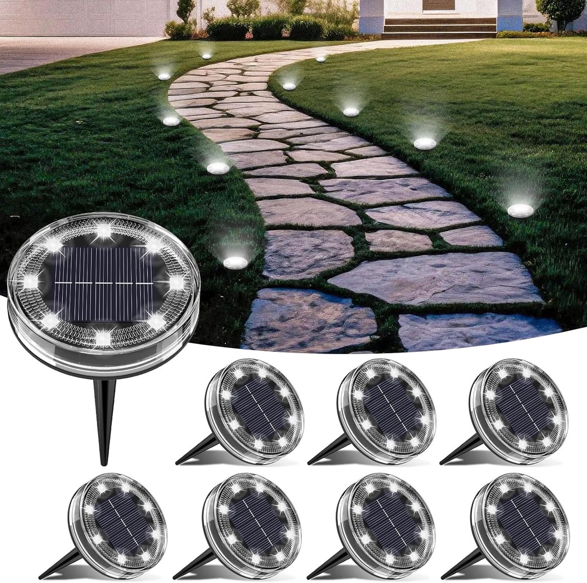 Solar Lampen voor Buiten - LED Vloerlampen - 8 Stuks - Waterdicht IP68 - Voor Tuin en Patio
