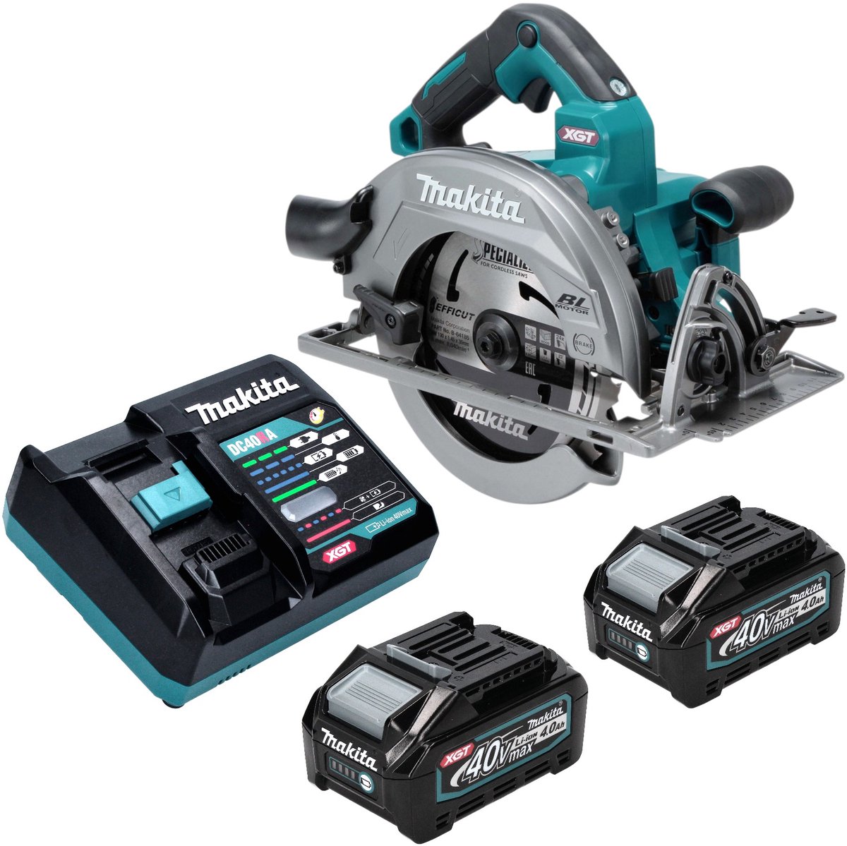 Makita HS 003 GM201 accu-handcirkelzaag 40 V max. 190 mm borstelloos + 2x accu 4,0 Ah + oplader