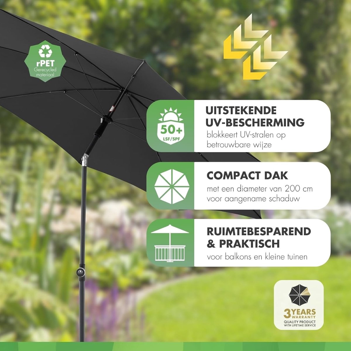 Balkonparasol - Donkergrijs - Ronde Parasol - Handmatige Opening - Voor Balkon & Terras