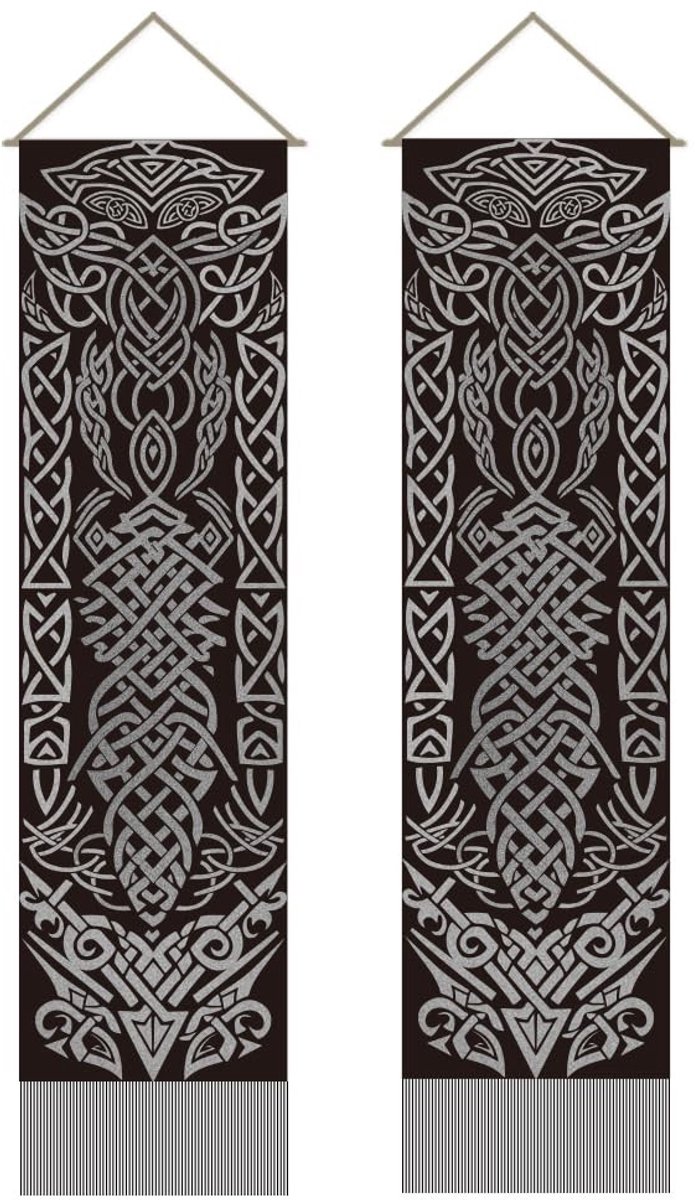 Dailygoods- Wandtapijt Retro Mythologie - 2 Stuks - Verticaal Wandtapijt - Rune Kwast - Slaapkamer/Kantoordecoratie - 116x33 cm - Muurtapijt