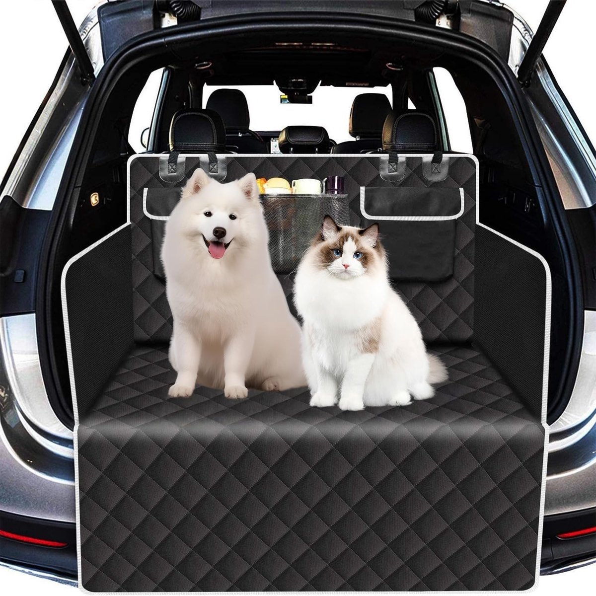 Dailygoods - Kofferbakbescherming hond gewatteerd van 600D Oxford-stof: 180 x 103 x 33 cm kofferbakbescherming hond met zijbescherming en dubbele zakken, hondendeken universele auto kofferbak (zwart)
