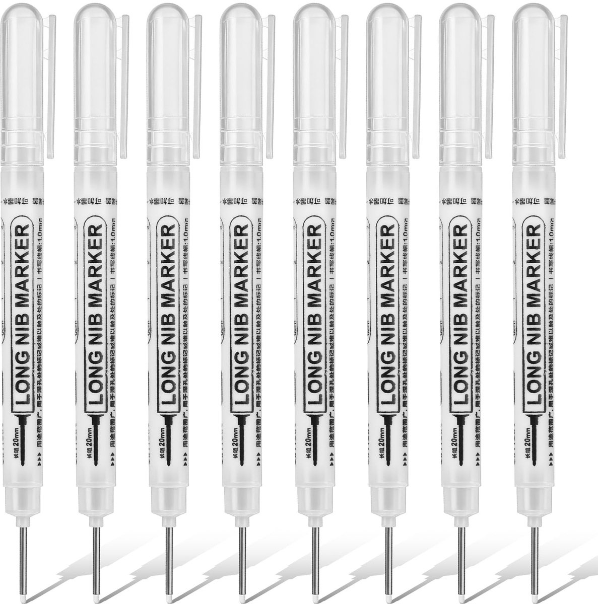 Dailygoods - TIESOME 8 stuks dieptegatmarker, 20 mm extra lange punt, wit dieptegatmarkers, markeerstift voor hout, karton, muur, kunststof, metaal