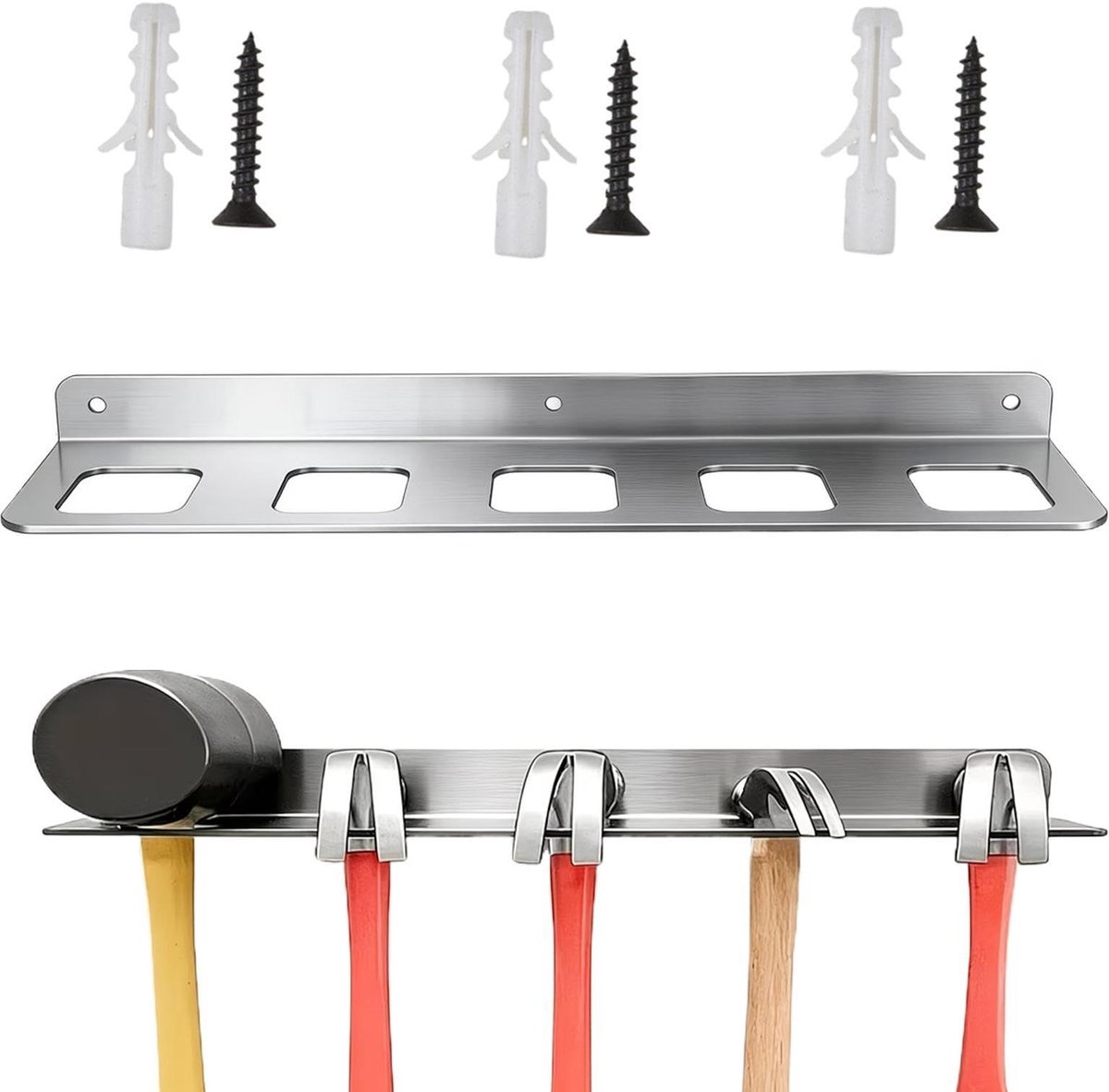 Dailygoods- Gereedschapshouder 5-sleuven - Muurbevestigde Organizer - Roestvrij Staal - Voor Sleutels/Schoevendraaiers - Ideaal voor Garage/ Werkplaats - Gereedschapsorganizer