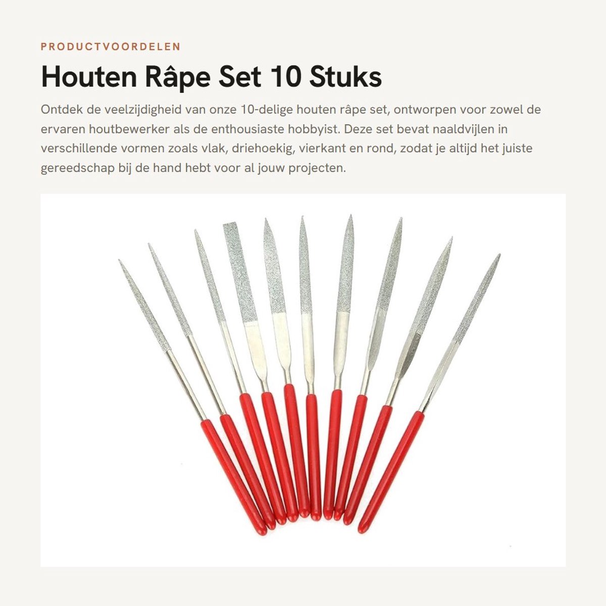 Dailygoods- Houtvijl Set - 10 Stuks - Antislip Handgreep - Diverse Vormen - Stalen Lemmet - Ideaal voor Hobbyisten en Professionals - Vijlen