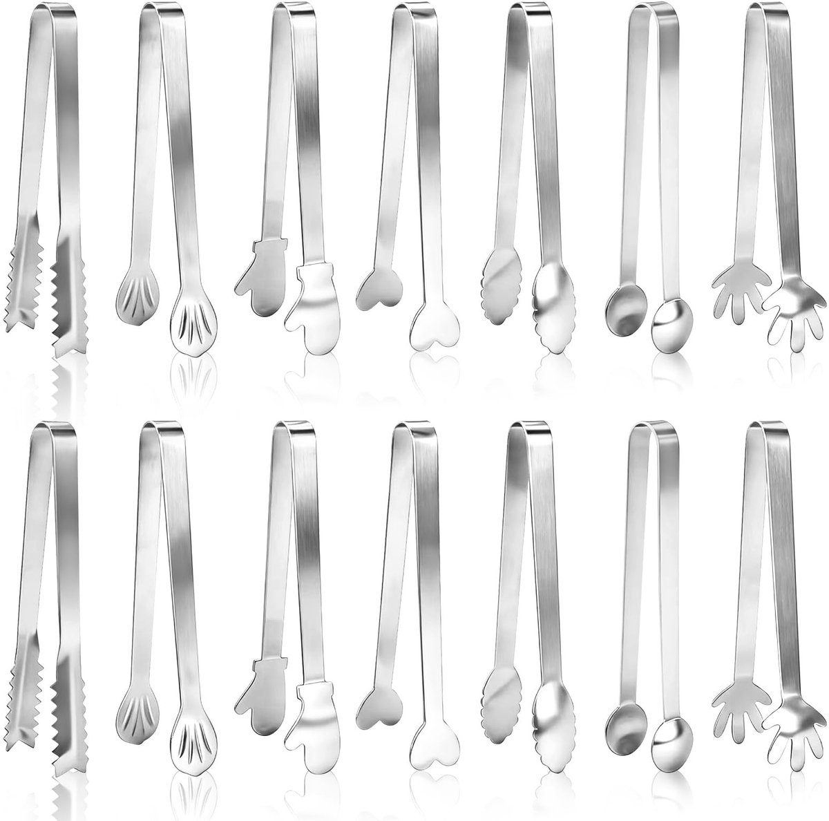Dailygoods- Suikertang Antislip Ontwerp - Ijstang - Voedseltang - Mini Tang - 14 Stuks - Roestvrij Staal - Compact Design