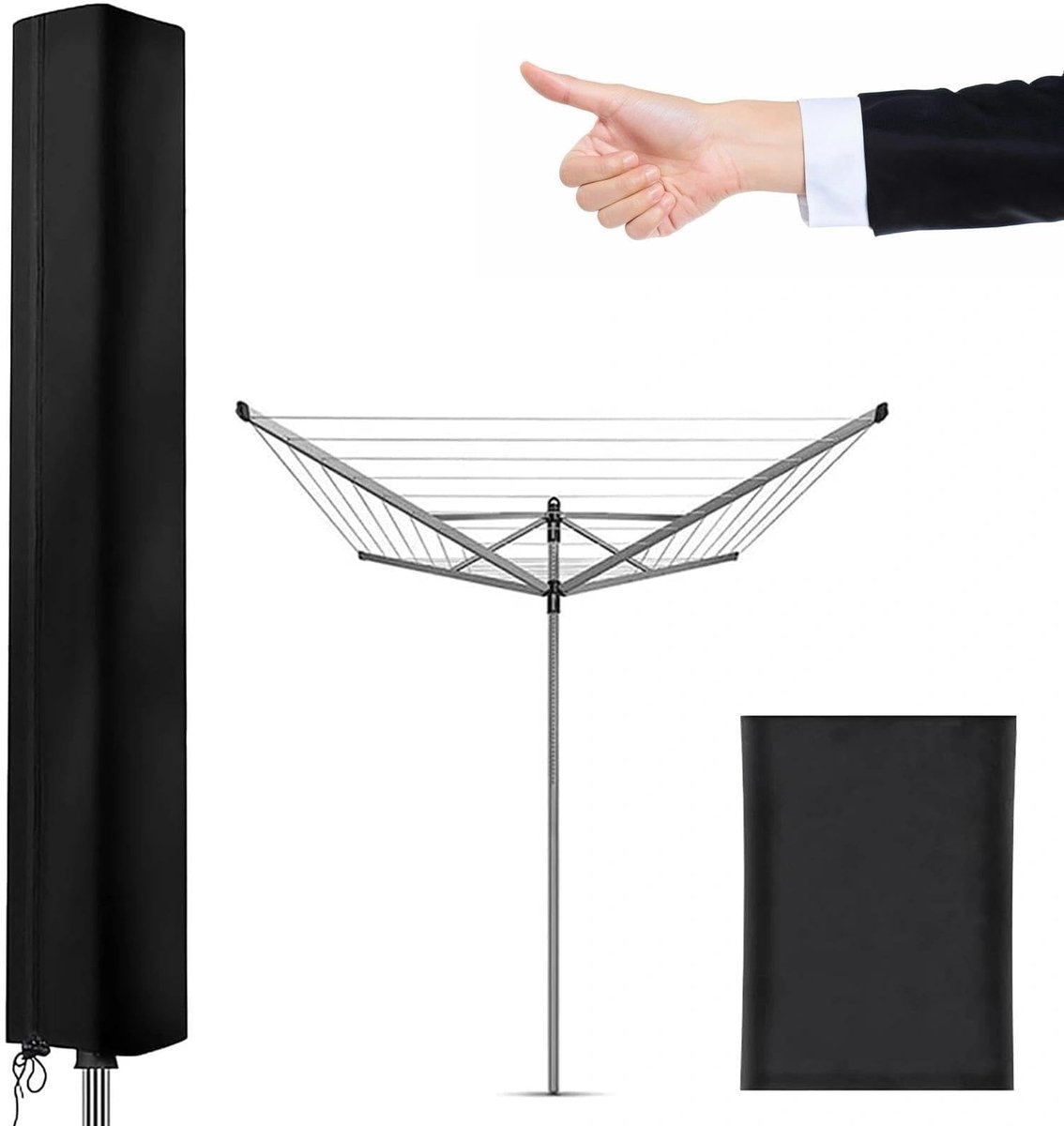 Dailygoods- Beschermhoes Droogmolen 210D Oxford-stof - Zwarte Afdekhoes - Ritssluiting - Trekkoord - Opbergtas - Scheurvast