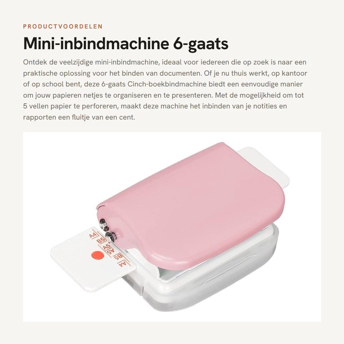 Dailygoods- Inbindmachine Mini - 5 Vellen Ponsen - 6-gaats Perforator - Geschikt voor B5/A5 - Duurzaam Materiaal - Hoge Nauwkeurigheid - Boekbindmachine