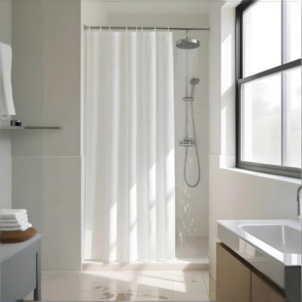 KMD Douchegordijn 120x200 cm - Waterafstotend Polyester - Wit - met 8 Metalen Ogen en Haken