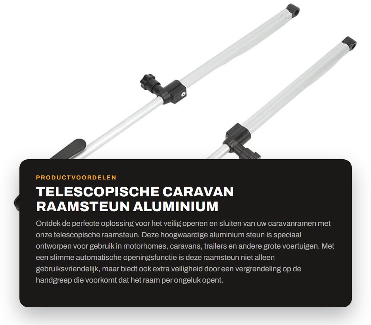 Dailygoods- Raamsteun Telescopisch - Aluminium Legering - Automatische Ontgrendeling - Geschikt voor Caravan/RV - Max. Lengte 435mm - Hoogwaardige RV Onderdelen