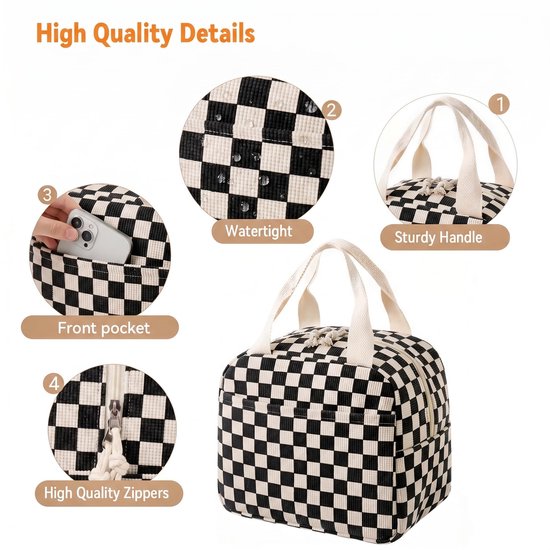 Dailygoods- Lunchtas grote geïsoleerde - herbruikbare draagtas - lichtgewicht - 9L capaciteit - modern design - luxe corduroy buitenkant - Lunchbox van Dailygoods — afbeelding 5