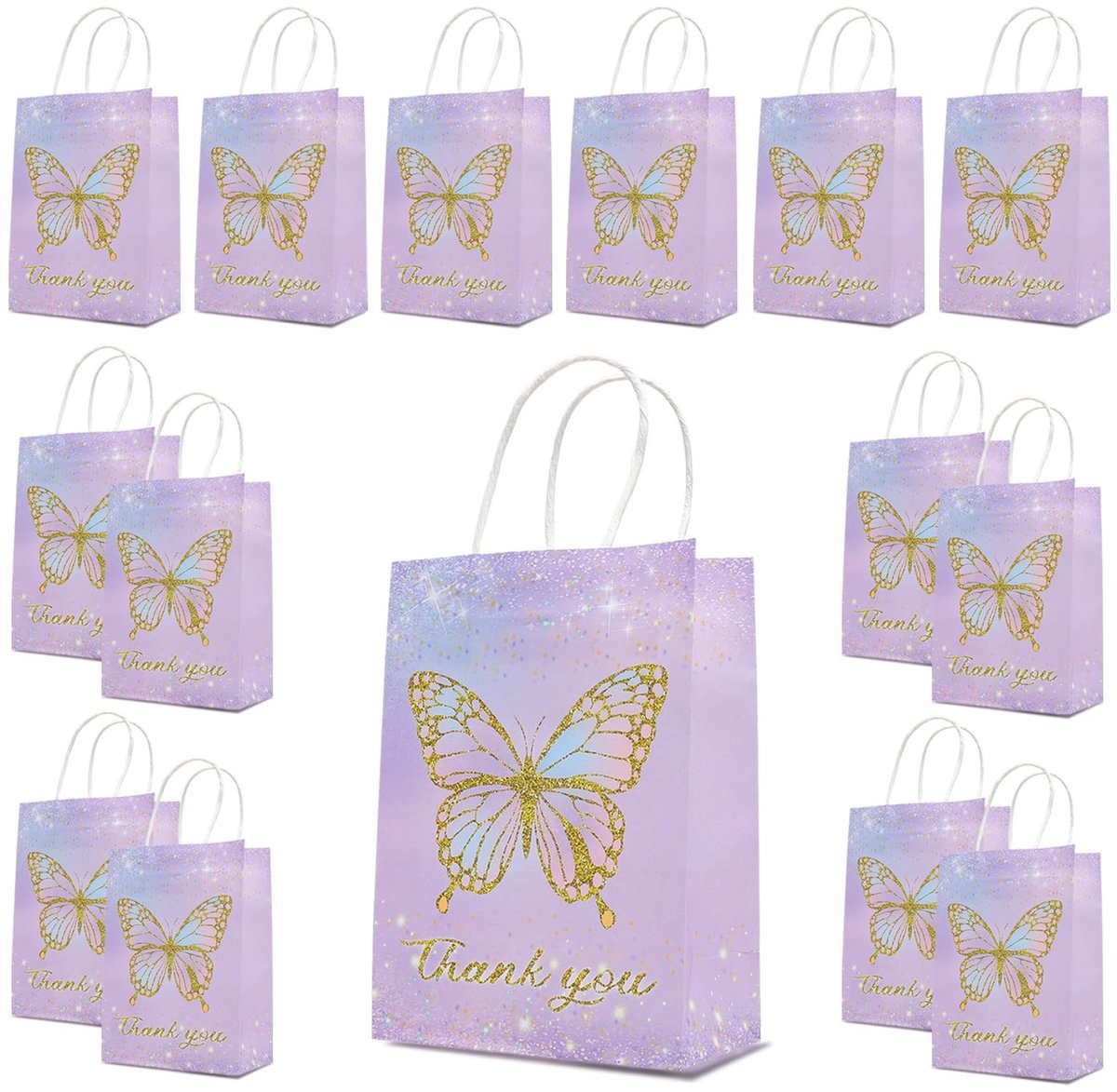 Dailygoods- Cadeauzakjes met vlindermotief - 15 Stuks - Papieren Zakjes - Verjaardag - Creatieve Doe-Het-Zelfprojecten - Afmetingen 21 x 15 x 8 cm - Geschenkzakjes