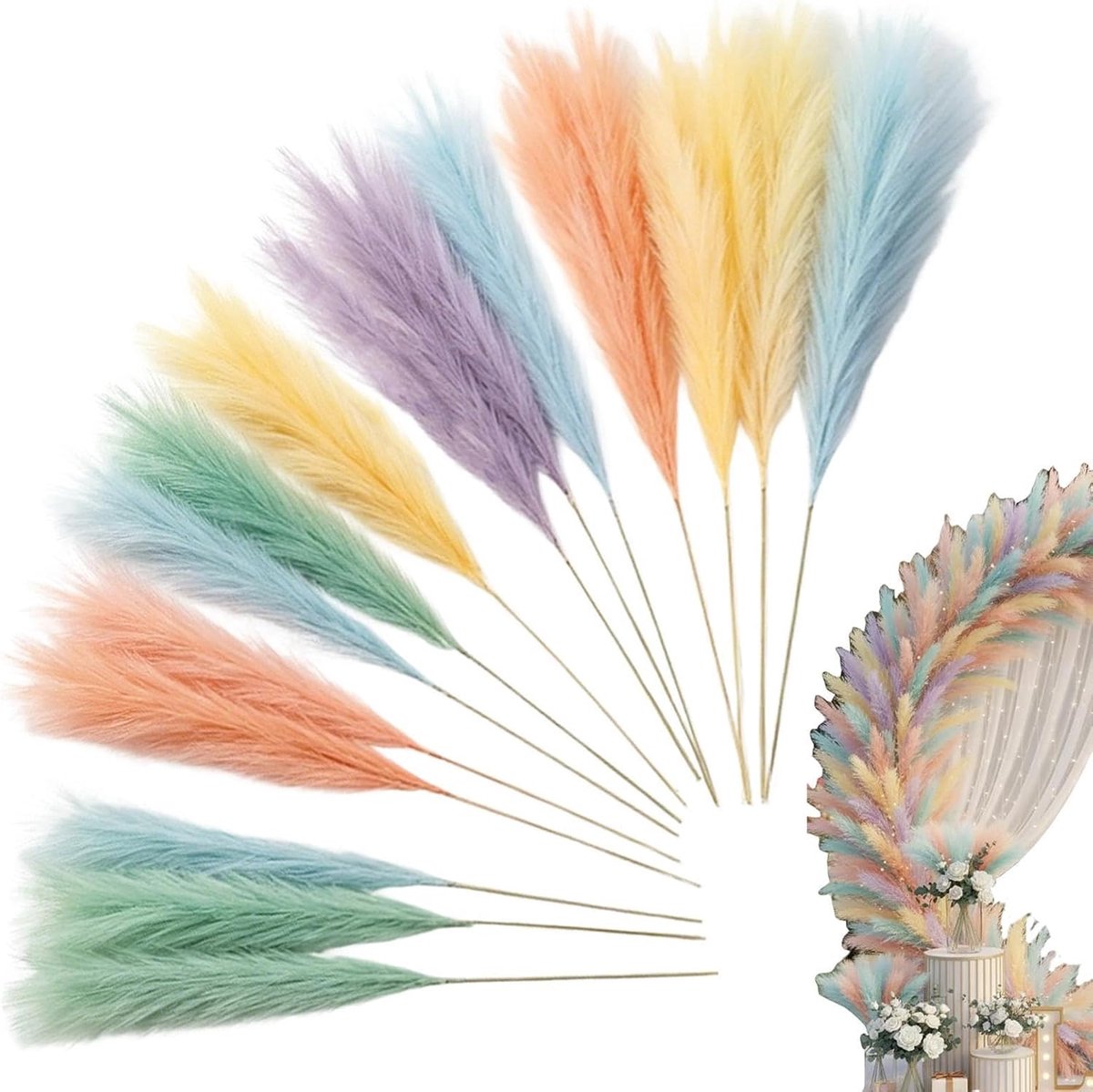 Kunstpampasgras Set - Boho Vaasvullers - Huis Decoratie - Natuurlijke Look - 55cm Lengte - Meerkleurig
