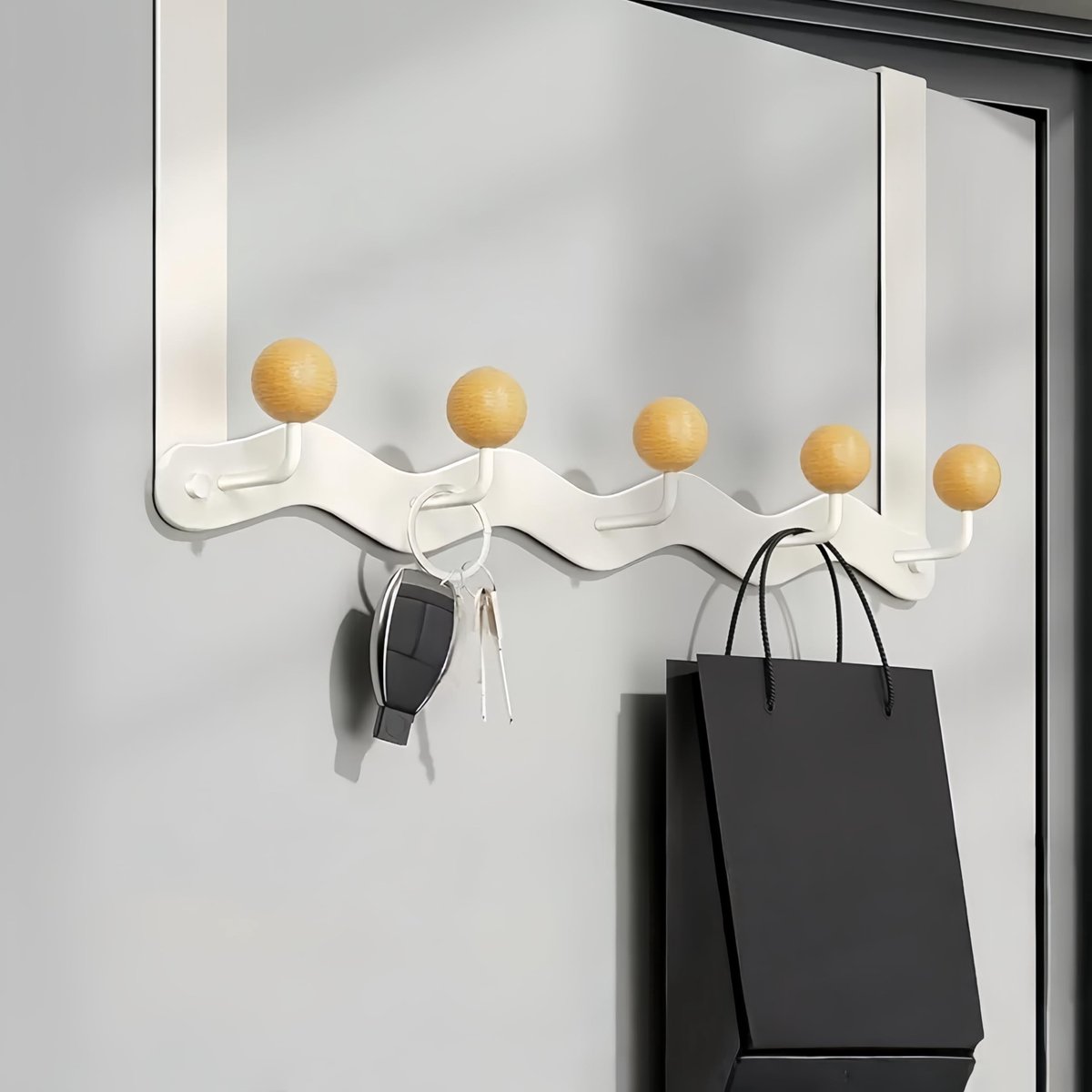 Dailygoods - Deurhaak - Geschikt voor deuren met een dikte van niet meer dan 4,4 cm, met een deurhanger met 5 haken, gebruikt voor kleding, hoeden, handdoeken, tassen, deurhangers (ronde balstijl)
