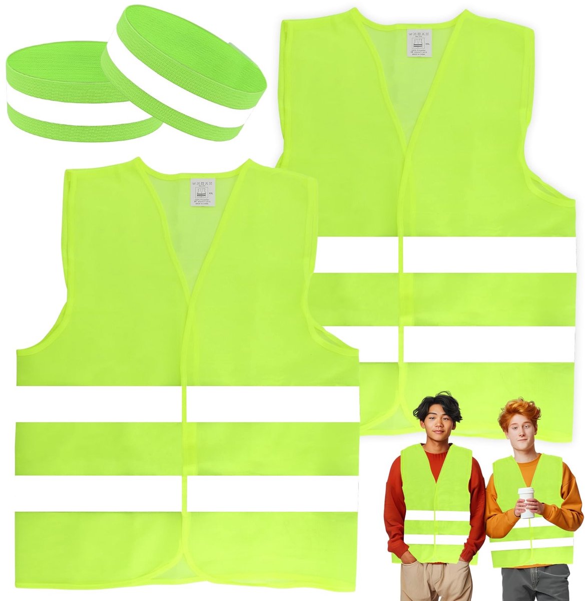 Dailygoods- Veiligheidsvest 360° reflecterend - 2 stuks - Ademend - Universele maat - Fluorescerend groen - Duurzaam polyester - Reflecterend Vest