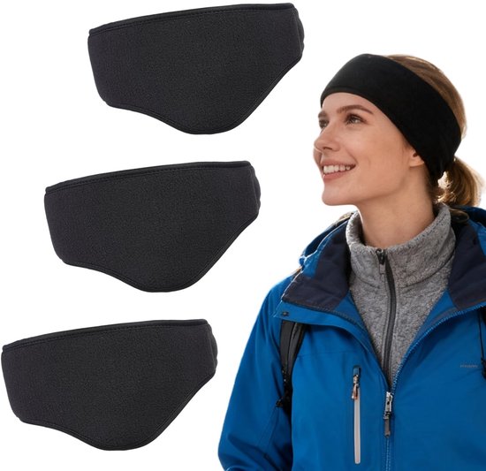 Dailygoods- Hoofdband 3-delig - Fleece - Winter - Sport - Oorwarmers - Comfortabele pasvorm tot 52 cm